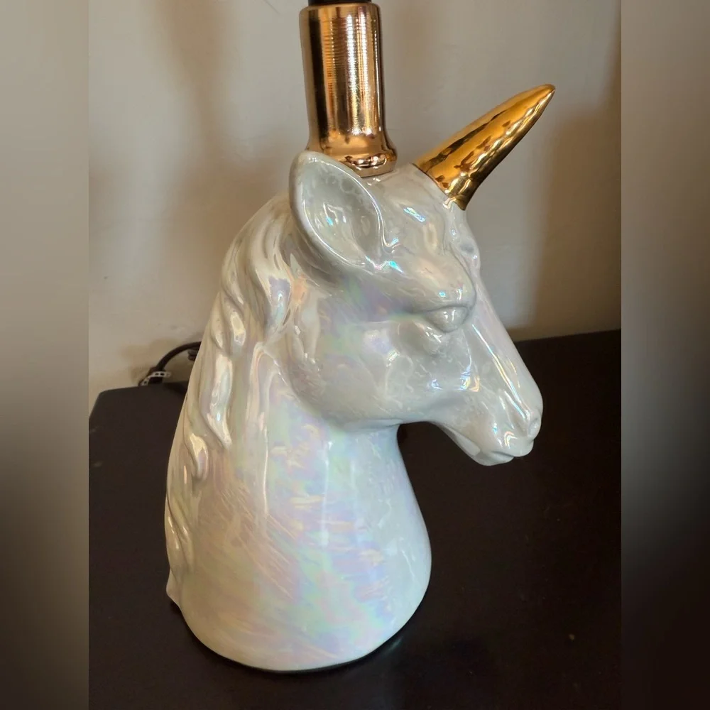 Gold White Unicorn Table Lamp Estate Iridescent ~11”‎ T